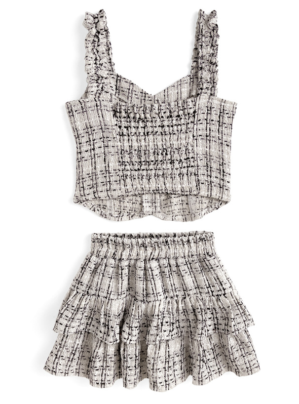 ツイードビスチェ×インパン裏地付きフレアミニスカートセットアップ