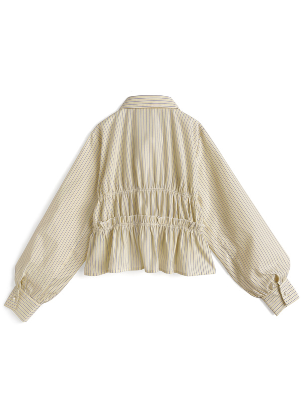 ストライプ柄シャーリングフリルブラウス