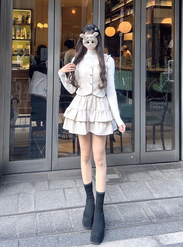 ツイードビスチェ×ティアードフリルスカートセットアップ