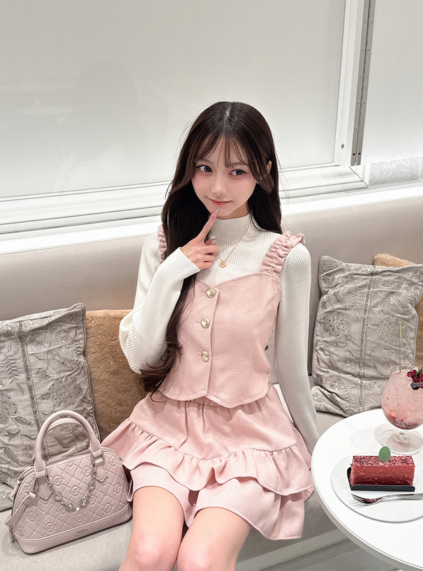 ツイードビスチェ×ティアードフリルスカートセットアップ