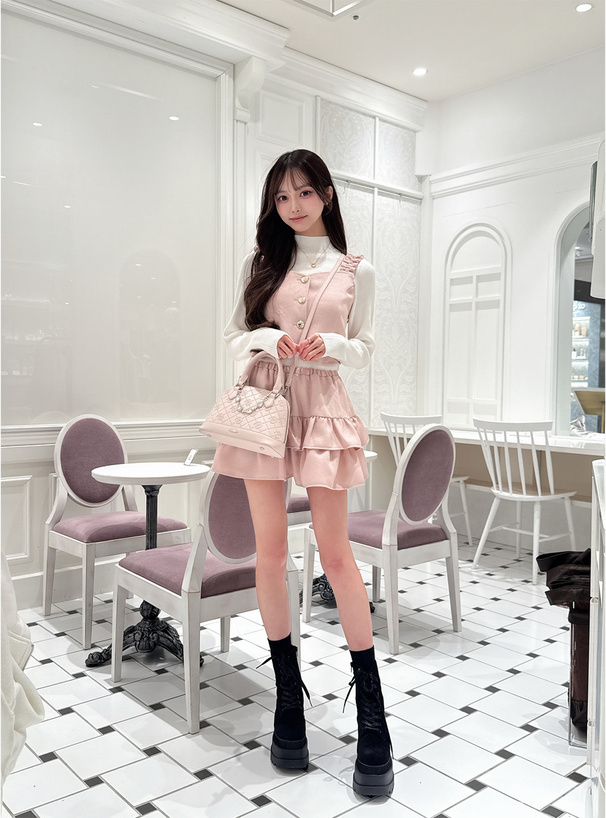 ツイードビスチェ×ティアードフリルスカートセットアップ