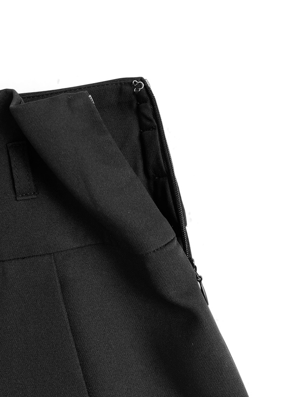 インパン裏地・ベルト付きストライプ柄ドッキングプリーツミニスカート