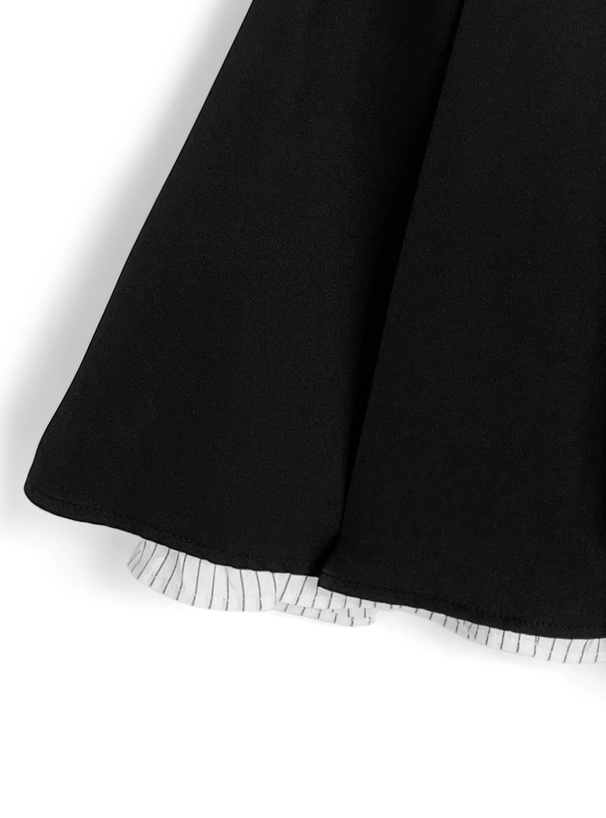 インパン裏地・ベルト付きストライプ柄ドッキングプリーツミニスカート