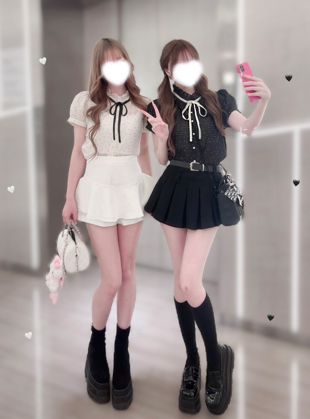 ドット柄リボンブラウス