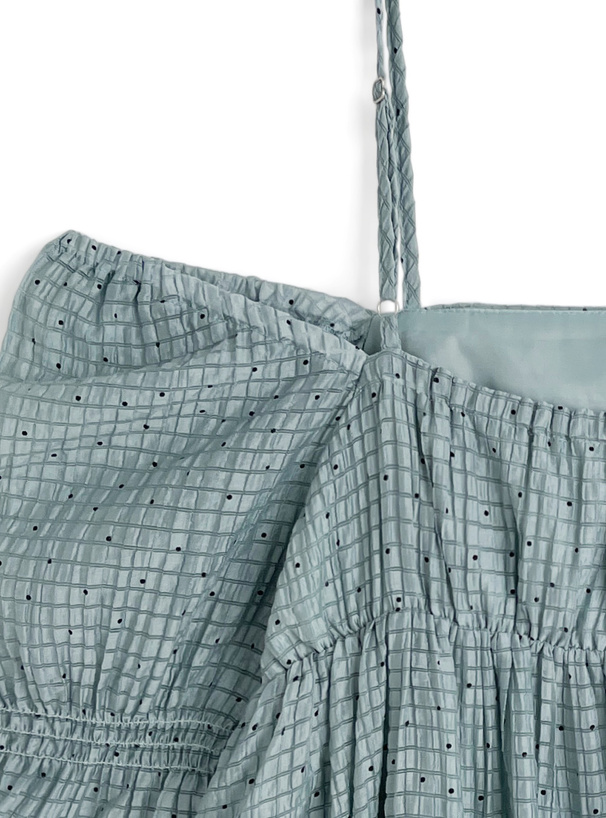 ドット柄ドロストオフショルダーシアーブラウス