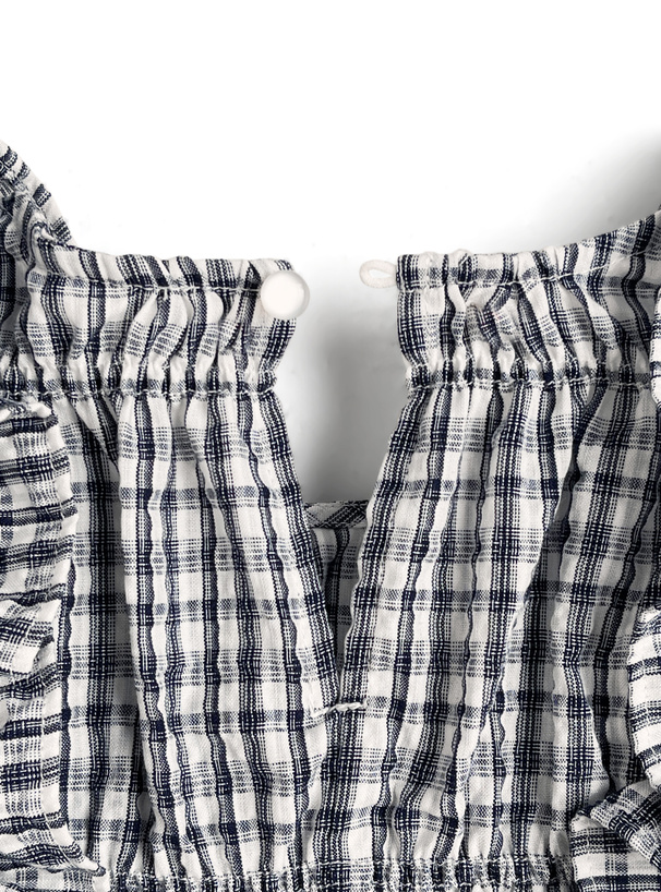 チェック柄フリルノースリーブトップス