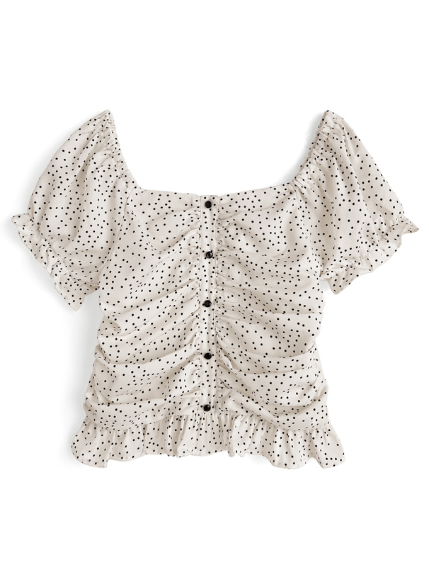 ドット柄ギャザーフリルトップス