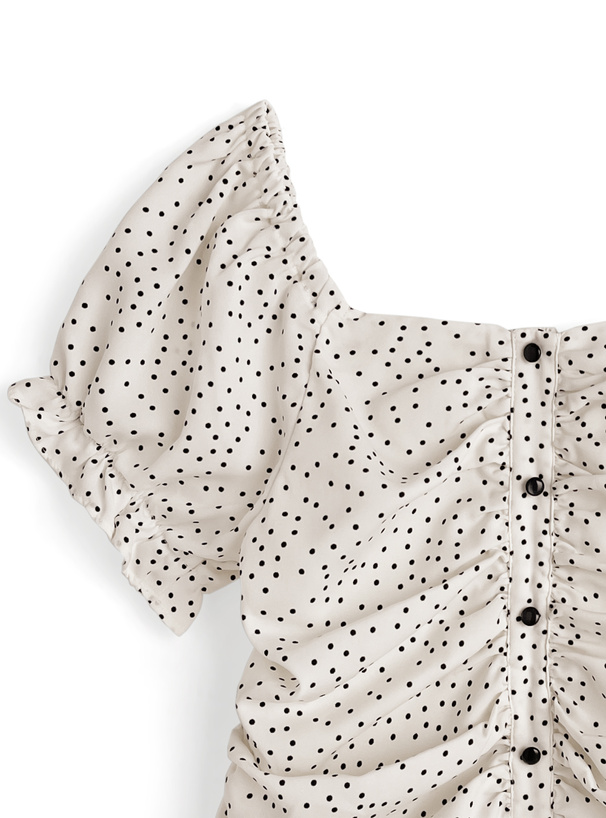 ドット柄ギャザーフリルトップス