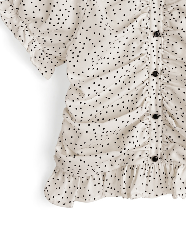 ドット柄ギャザーフリルトップス