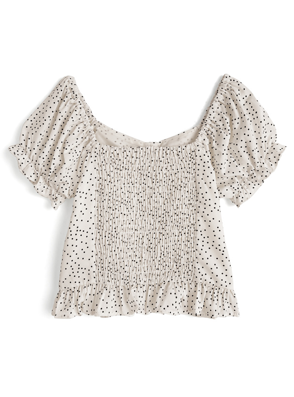 ドット柄ギャザーフリルトップス