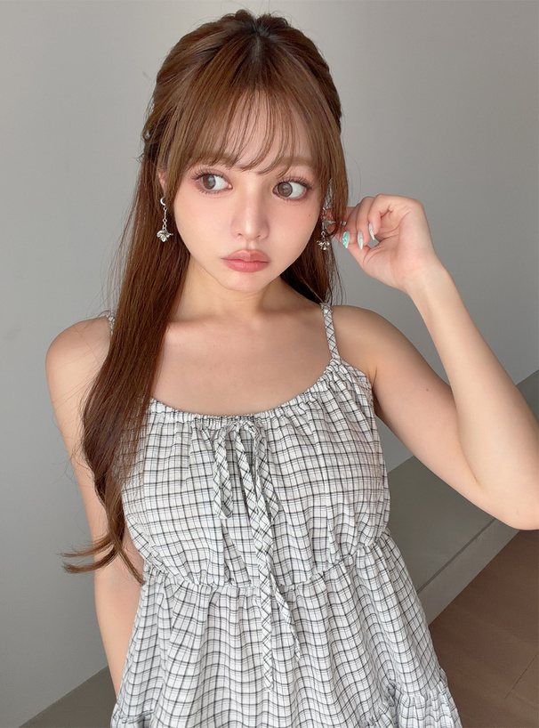 チェック柄キャミソールミニワンピース