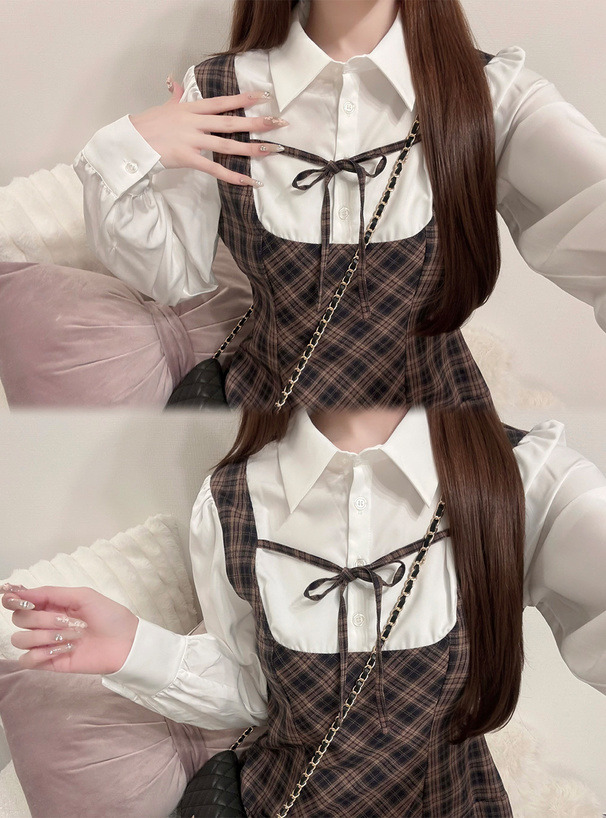 チェック柄シャツドッキングリボンミニワンピース[pp294] | レディース
