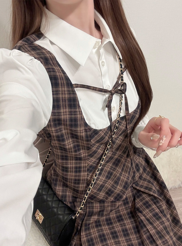 チェック柄シャツドッキングリボンミニワンピース[pp294] | レディース