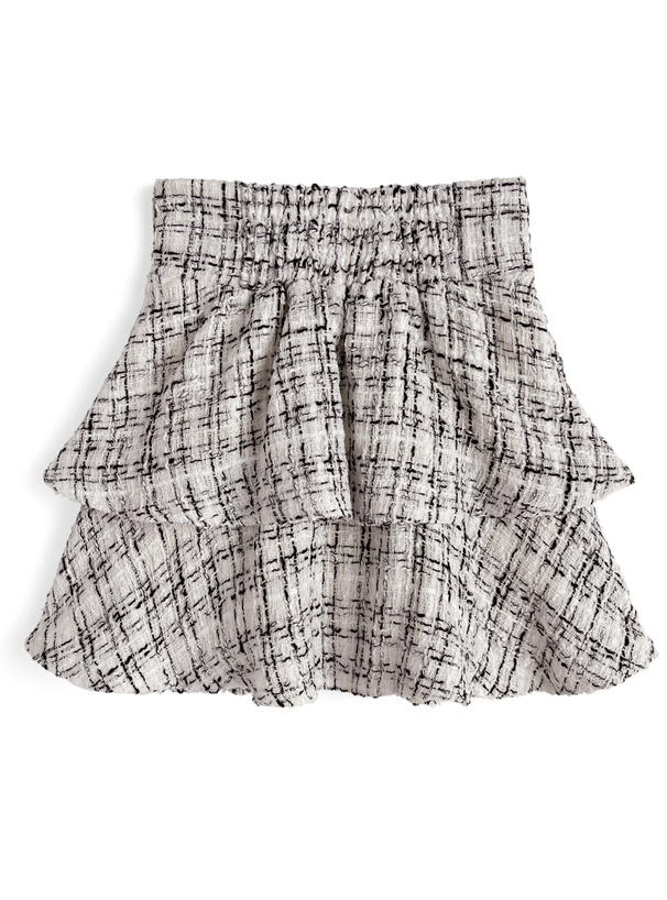 インパン裏地付きティアードフリルツイードミニスカート