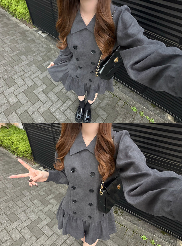 ダブルボタンバルーンミニワンピース