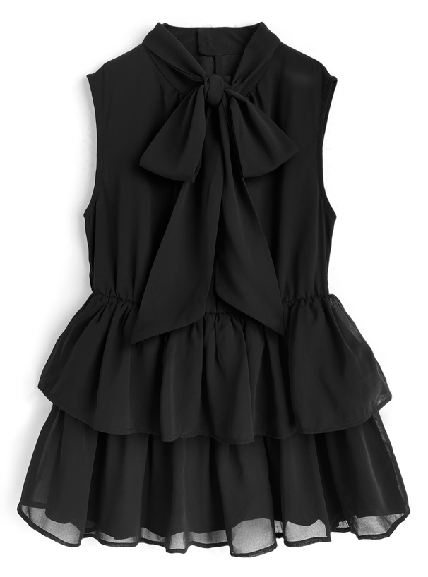 2Wayボウタイノースリーブペプラムティアードチュニック