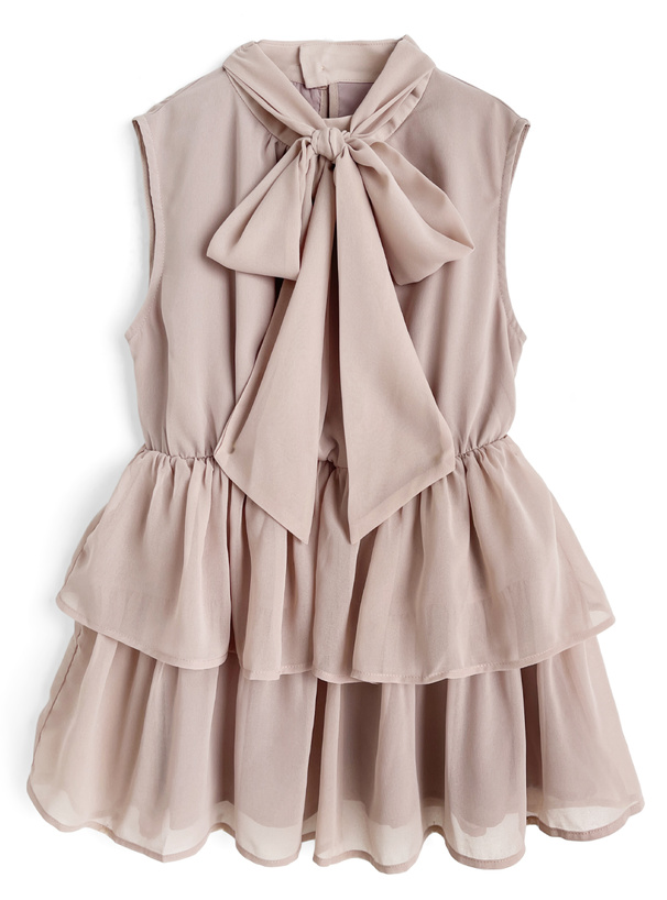 2Wayボウタイノースリーブペプラムティアードチュニック