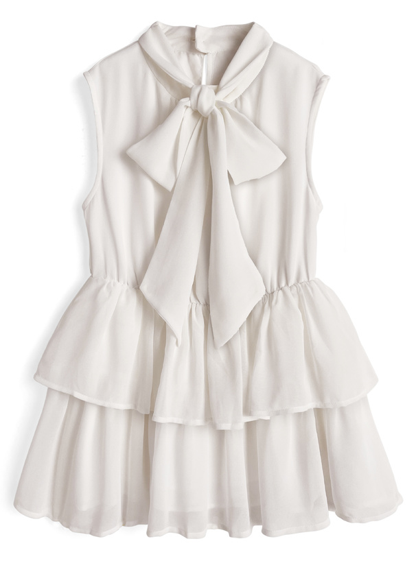 2Wayボウタイノースリーブペプラムティアードチュニック