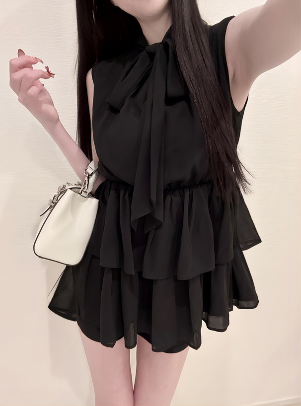 2Wayボウタイノースリーブペプラムティアードチュニック