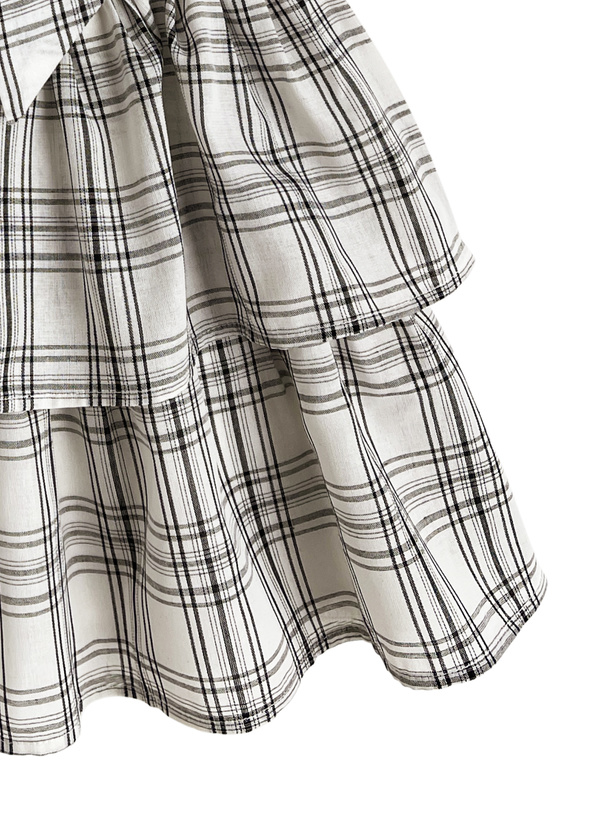 2Wayチェック柄ボウタイノースリーブペプラムティアードチュニック