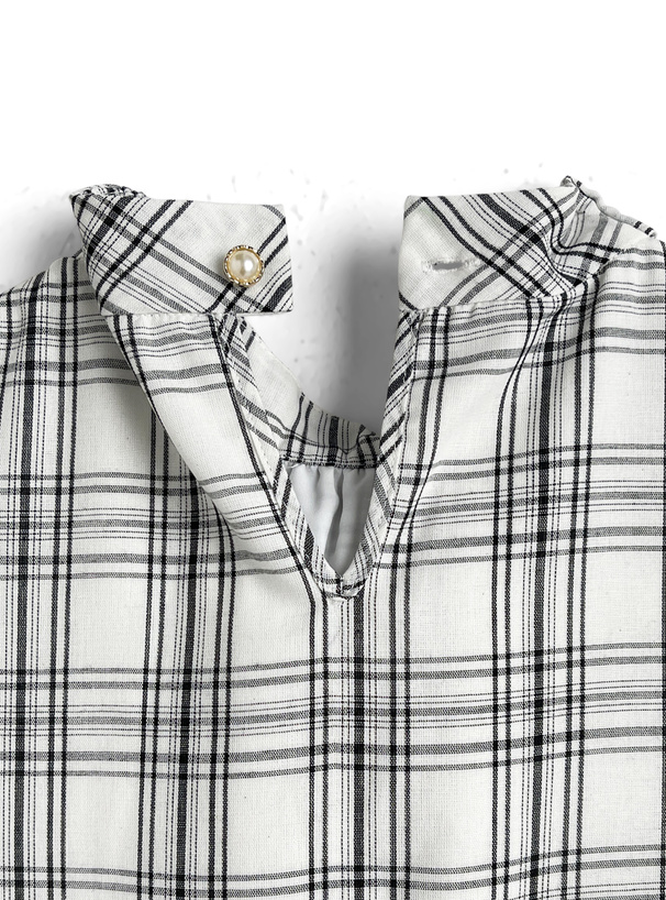 2Wayチェック柄ボウタイノースリーブペプラムティアードチュニック