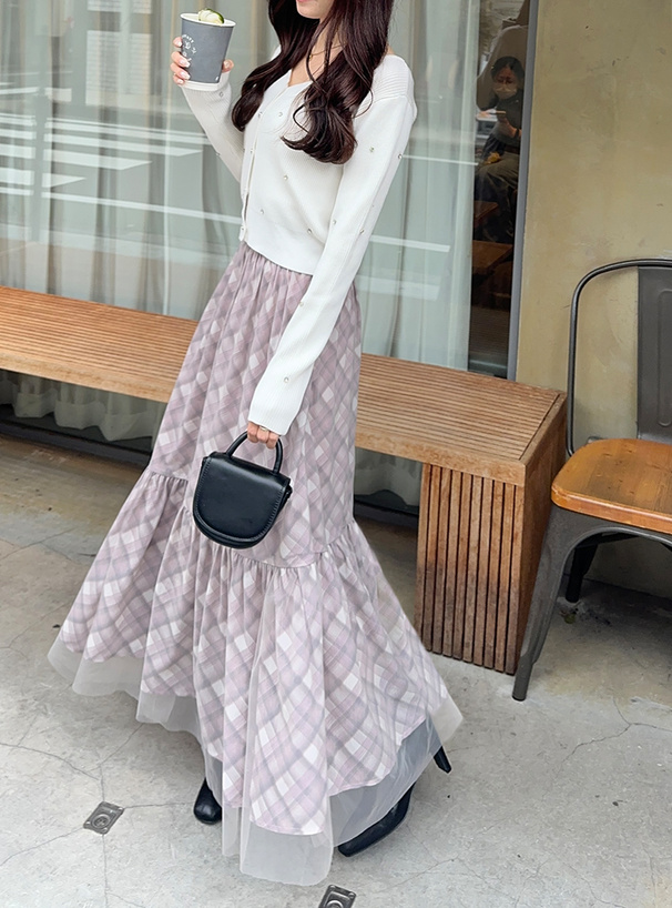 シアーチェック柄バックレースアップスカート[pu47