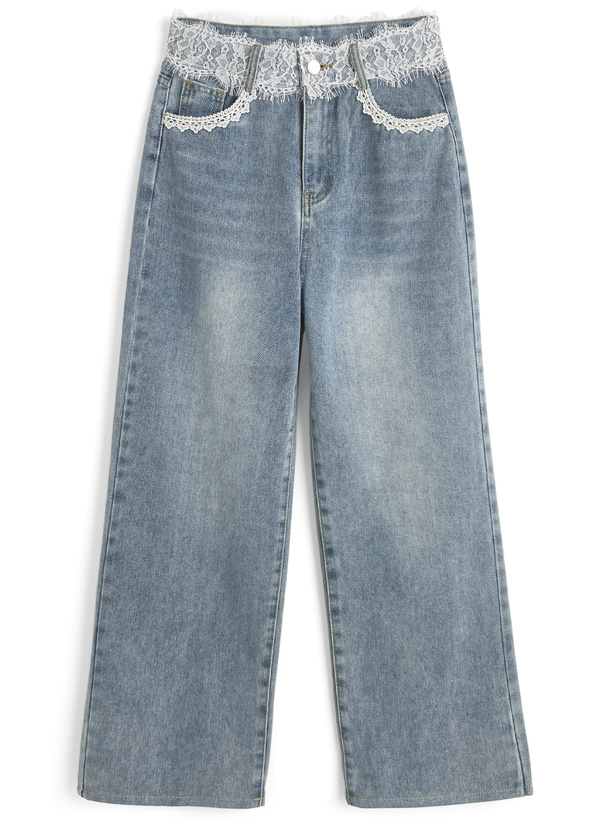 レースストレートデニムパンツ