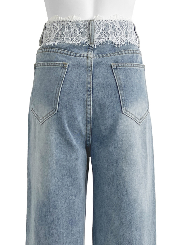 レースストレートデニムパンツ