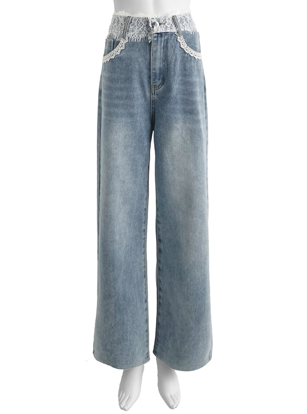 レースストレートデニムパンツ[pu51] | レディースファッション通販の