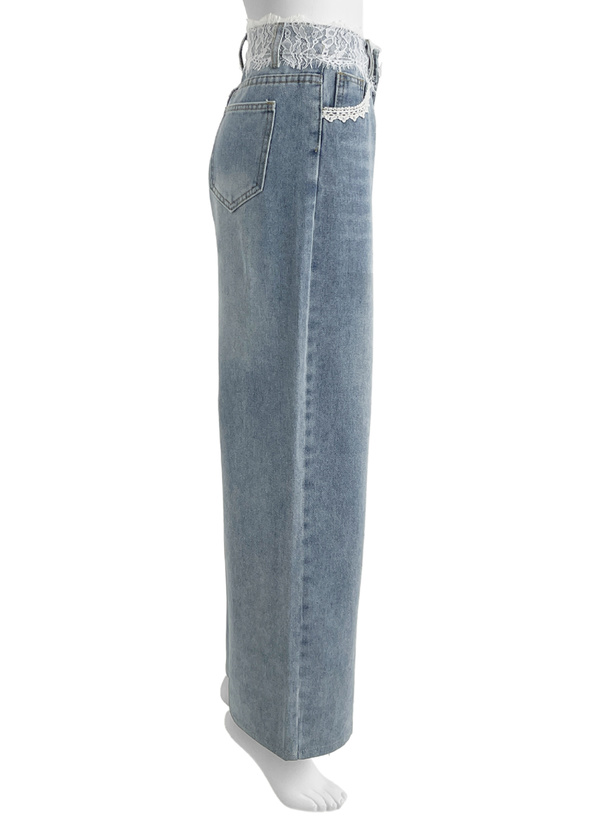 レースストレートデニムパンツ