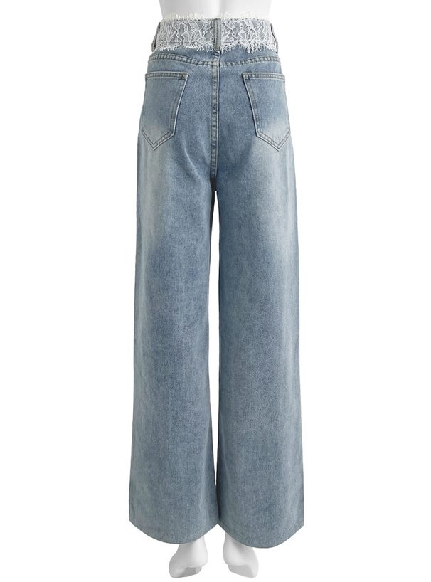 レースストレートデニムパンツ