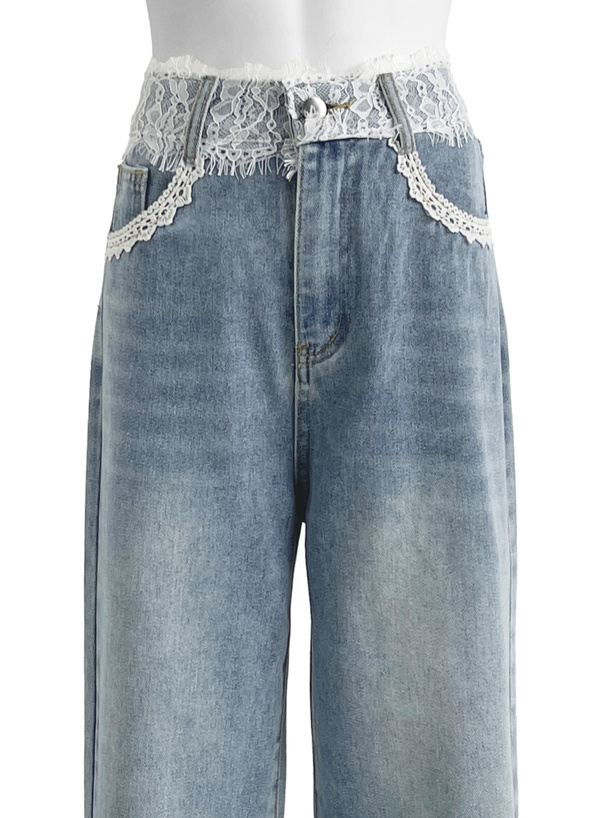 レースストレートデニムパンツ