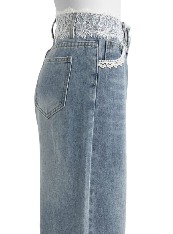 レースストレートデニムパンツ