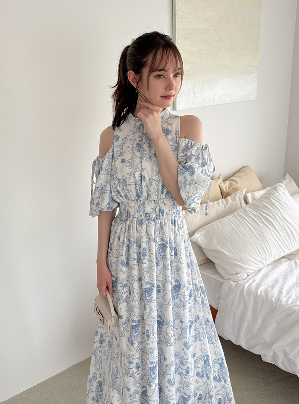 2Way花柄オープンショルダーワンピース