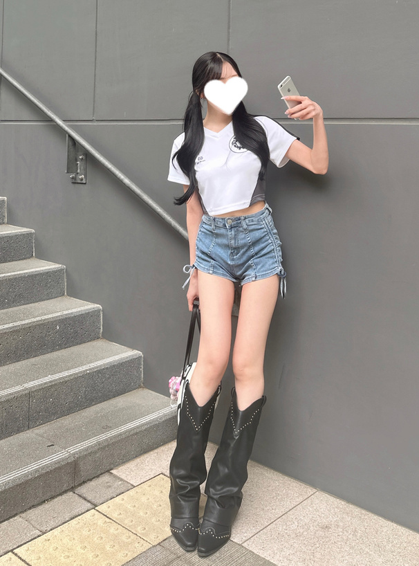 ドロストリボンデニムショートパンツ