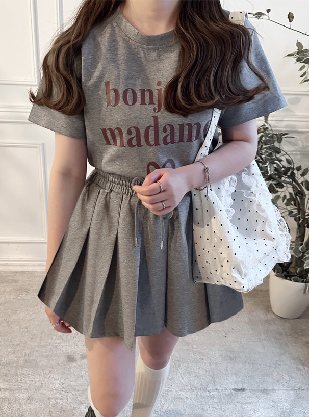 ロゴTシャツ×プリーツミニスカートセットアップ[pu54