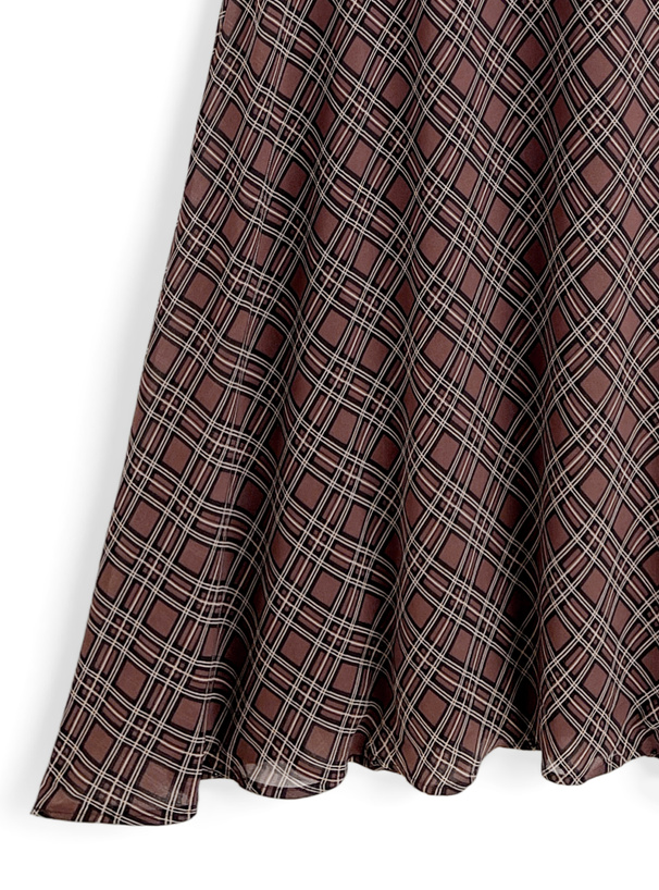 ホルターネックリボン配色フリルチェック柄ドッキングワンピース