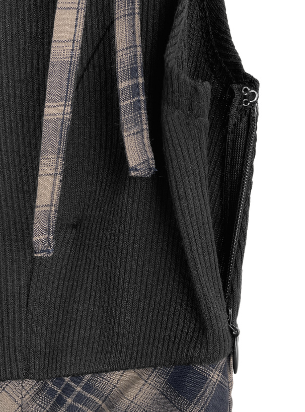 2Wayショルダーリボンチェック柄ドッキングワンピース