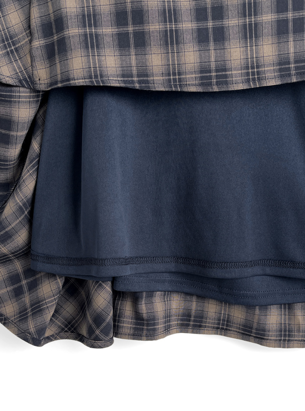 2Wayショルダーリボンチェック柄ドッキングワンピース