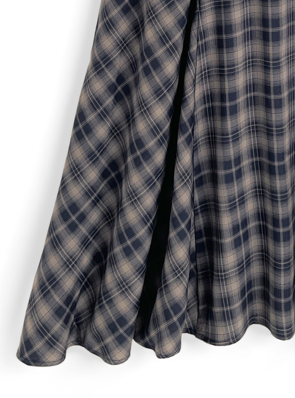 2Wayショルダーリボンチェック柄ドッキングワンピース