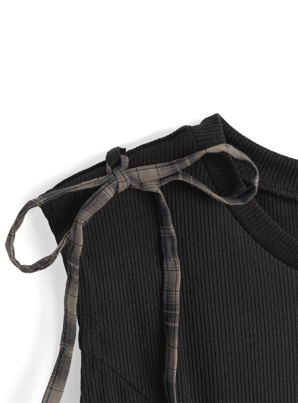 2Wayショルダーリボンチェック柄ドッキングワンピース