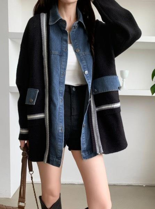 【極美品】DIESEL ニットカーディガン デニムドッキングジャケット emi+ カーディガン デニムドッキングニットカーディガン レディース