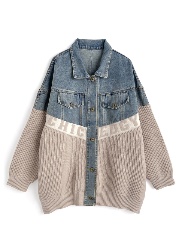 ニットドッキングデニムジャケット[pu67]