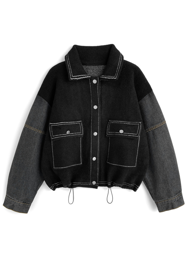 デニムドッキングト配色ステッチニットジャケット[pu68] | レディース