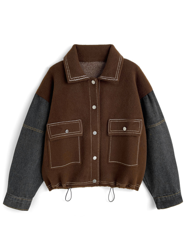 デニムドッキングト配色ステッチニットジャケット[pu68]