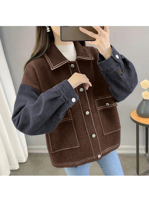 デニムドッキングト配色ステッチニットジャケット[pu68] | レディース