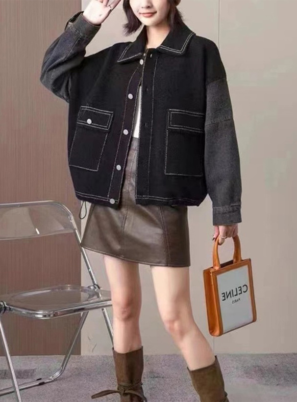 デニムドッキングト配色ステッチニットジャケット[pu68] | レディース