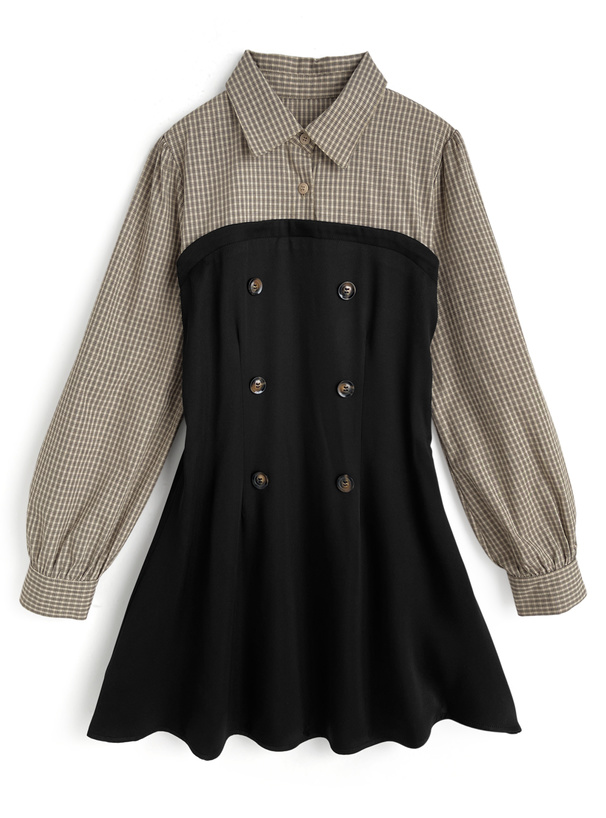 ベルト付きチェック柄シャツドッキングミニワンピース[pu75