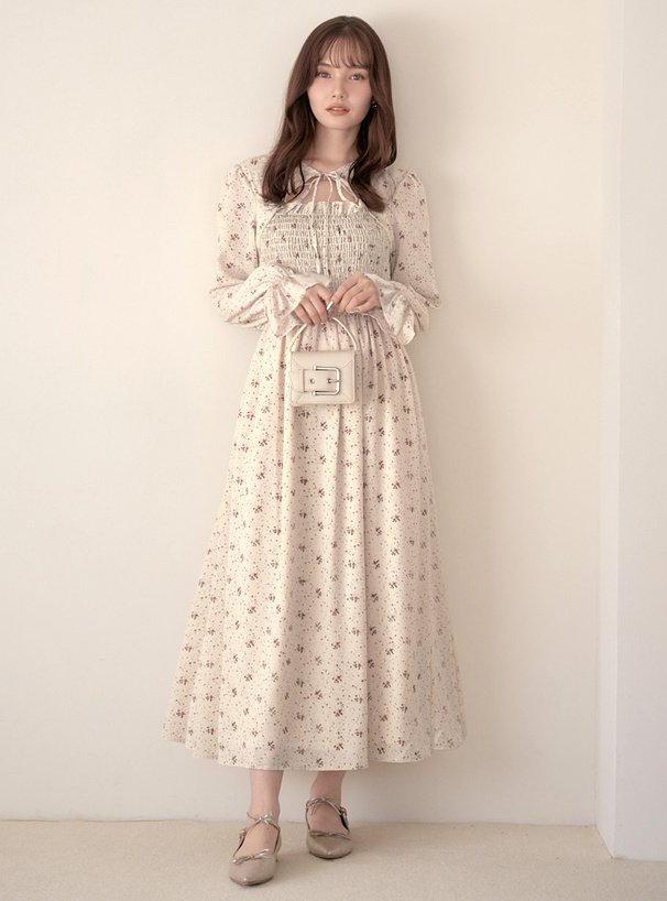 花柄フロントオープンシャーリングワンピース