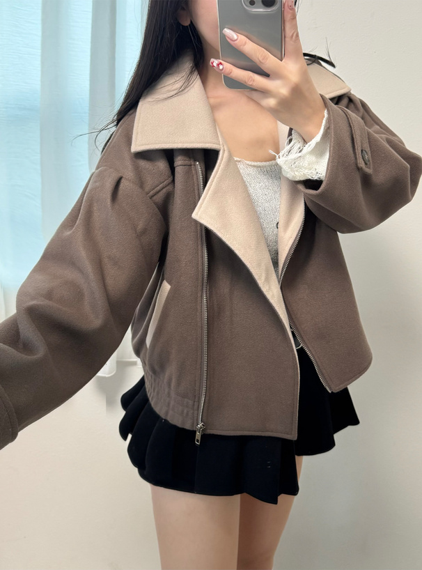 配色フェイクウールジャケット